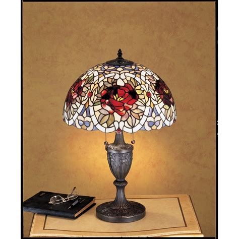 Gracie 12 Inch Blue White Flower Design Stained Glass Bronze Tiffany Style Table Lamp On Sale