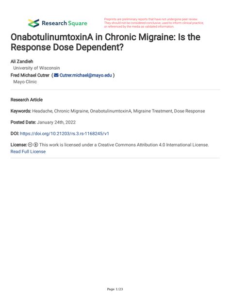 Pdf Onabotulinumtoxina In Chronic Migraine Is The Response Dose Dependent