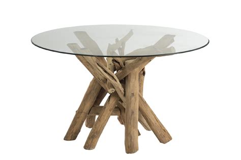 Table ronde en bois flotté et verre Noé Hellin