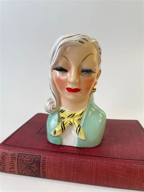 Vintage Lady Head Bust Vase Planter 1940s 1950s Mint Green Etsy