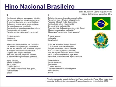 Letra Do Hino Nacional Brasileiro Para Imprimir - Letra do Hino Nacional Brasileiro para imprimir | Brazilië, Viria, Liedjes