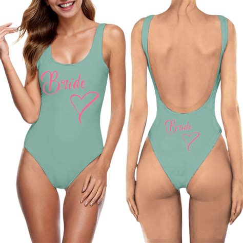 One Piece Swimsuit Women Sexy Badysuit Letter Print Fashion Beachwear Bikini Backless Mint Green