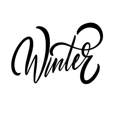 Winter Word Black Color Lettering Hand Drawn Vector Script Text Stock