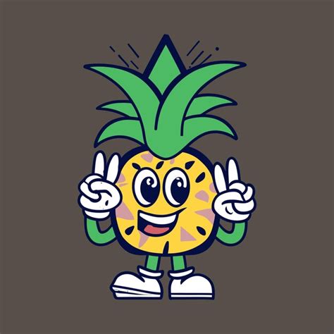 Pineapple Groovy Style Cute Cartoon Character With Face Arms And Legs