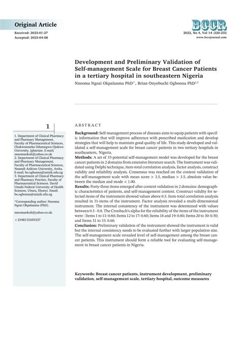 Pdf Development And Preliminary Validation Of Self Management Scale