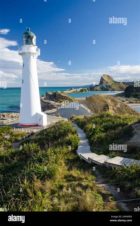 Castle Point Lighthouse In Wairarapa New Zealand During Golden Hour