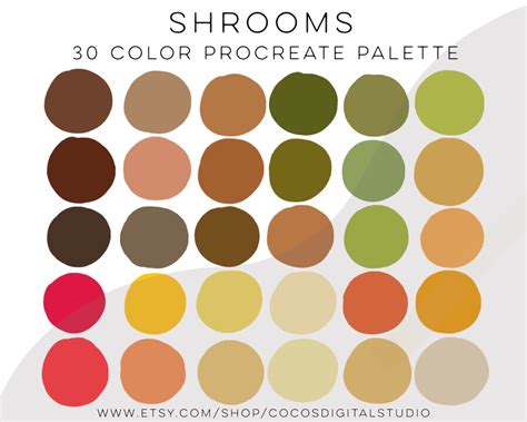 Shrooms Procreate Color Palette Swatches Brown And Tans Bright Etsy