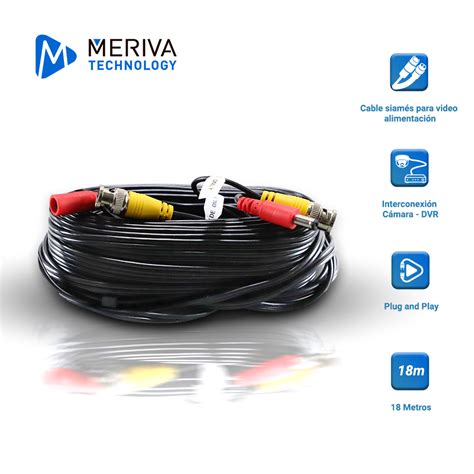 CABLE DE VIDEO HD MVA HDCB18 18MTS NEGRO BNC Y CORRIENTE ACS Computer