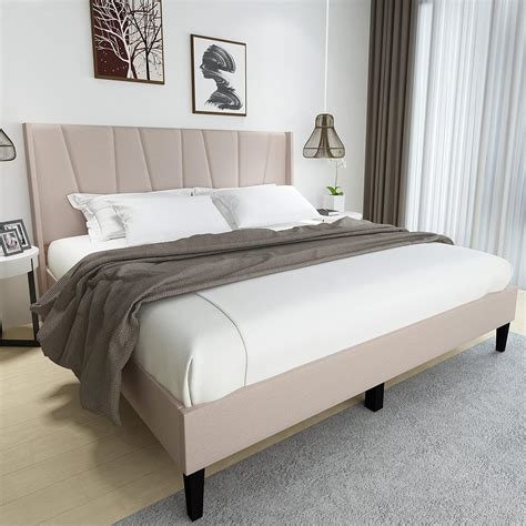 Benevika Base de cama tapizada tamaño King con cabecera moderna con