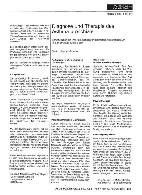 Diagnose Und Therapie Des Asthma Bronchiale