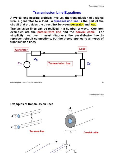 Transmission Line Equations Transmission Line Electrical Impedance