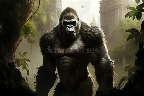 Big Monkey Gorilla King Kong in the Jungle - Generative AI Stock Illustration - Illustration of ...