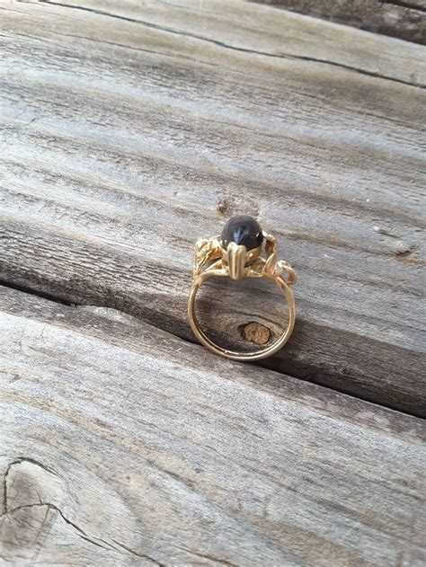 Vintage Sapphire Ring Black Sapphire Ring Ladies 14k Gold | Etsy