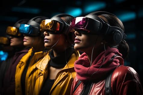 Premium Ai Image Women Wearing Virtual Reality Headsets In Dark Room