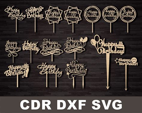 Happy Birthday Svg Cake Topper Vector For Cnc Cake Topper Laser Cut