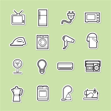 Set Of Household Appliances Flat Icons With A Fridge Extractor Hood Oven Toaster Microwave