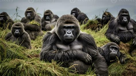 Photo Of A Herd Of Gorilla Resting In An Open Area On The Savanna