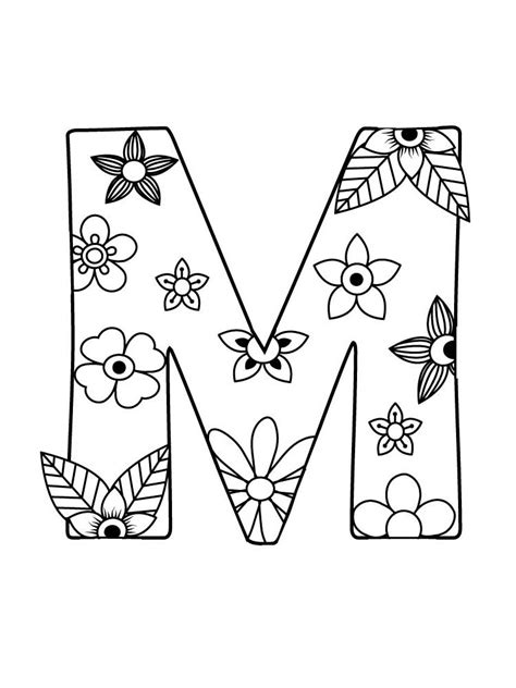 Adult Coloring Page Alphabet Letter M