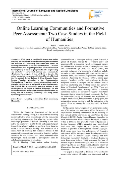 Pdf Online Learning Communities And Formative Peer Assessment Two