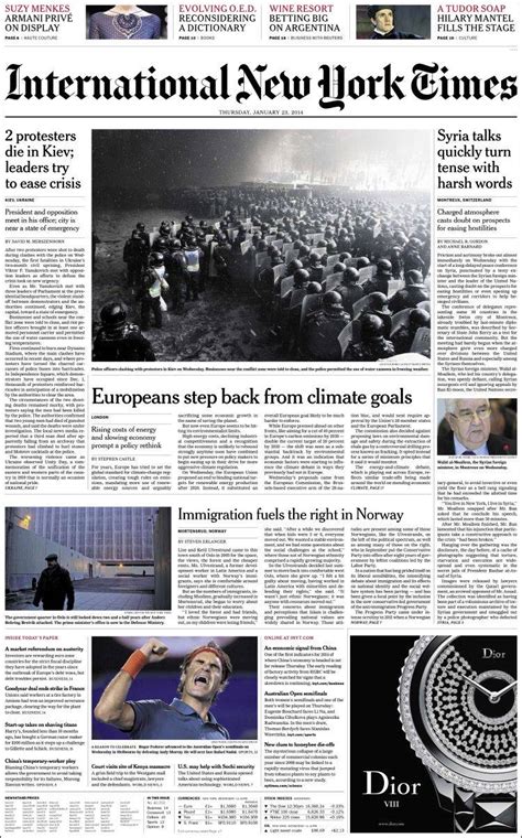 Journal International New York Times Europe Les Unes Des Journaux De