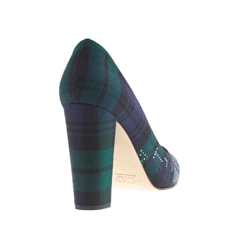 J.crew Collection Etta Plaid Jeweledtoe Pumps in Green | Lyst