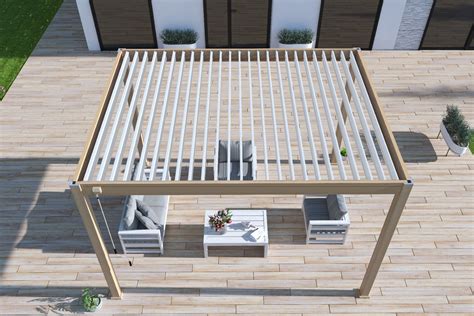 Ombréa Pergola bioclimatique autoportante bois 300 x 400 x H 258 cm