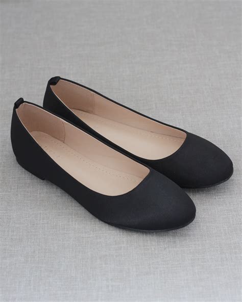 Satin Round Toe Evening Flats Work Shoes Women Black Dress Shoes