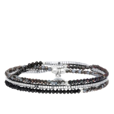 Bracelet Élastique Asymétrique Noir Brillant Hématite Triple Tours