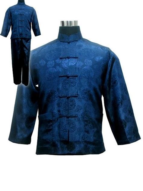 Navy Blue Chinese Traditional Men S Kung Fu Suit Satin Wu Shu Sets Tai