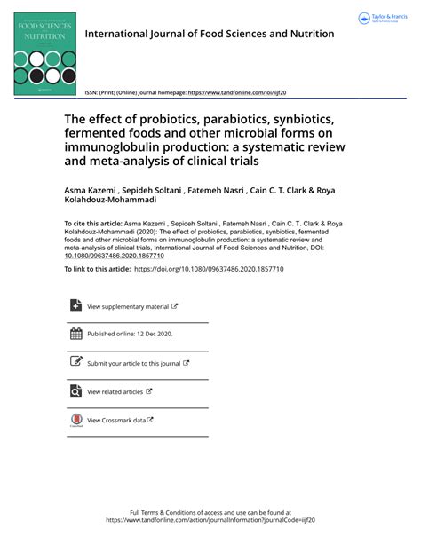 Pdf The Effect Of Probiotics Parabiotics Synbiotics Fermented