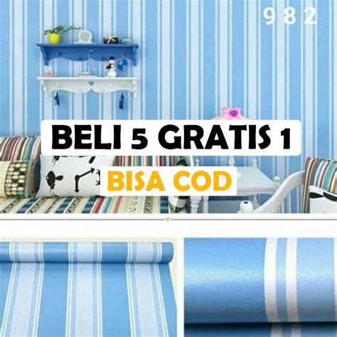 Jual BELI 5 FREE 1 ROL WALLPAPER STIKER DINGDING SALUR BIRU KAMAR