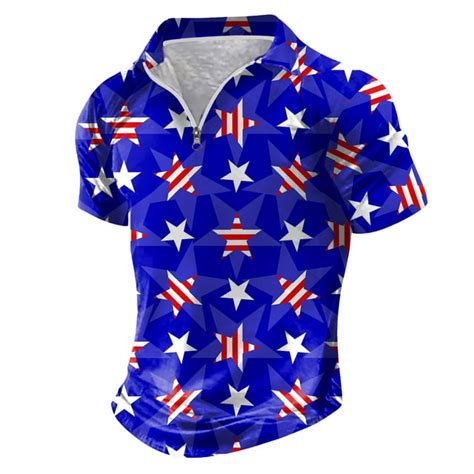 American Flag Men S Short Sleeve Independence Day Prints Zip Up Lapel T Shirt Summer Casual