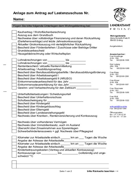 Ausf Llbar Online Anlage Zum Antrag Auf Lastenzuschuss Nr Name Fax