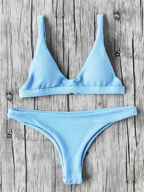 Plain Textured Triangle Bikini Set Shein Sheinside