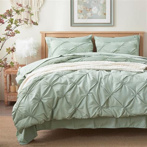 Amazon Anluoer King Comforter Set 7 Piece Pintuck Sage Green Bed