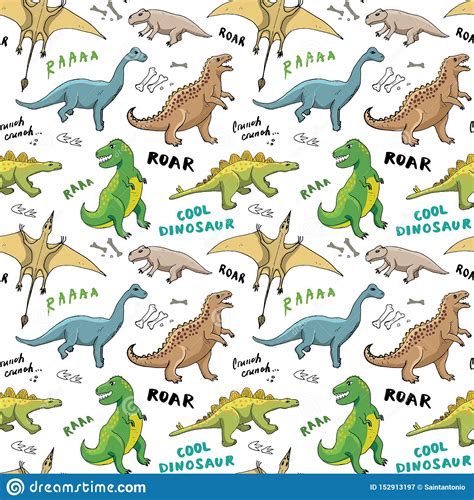 Dino Seamless Pattern Ejemplo Exhausto Del Vector De Los Garabatos De