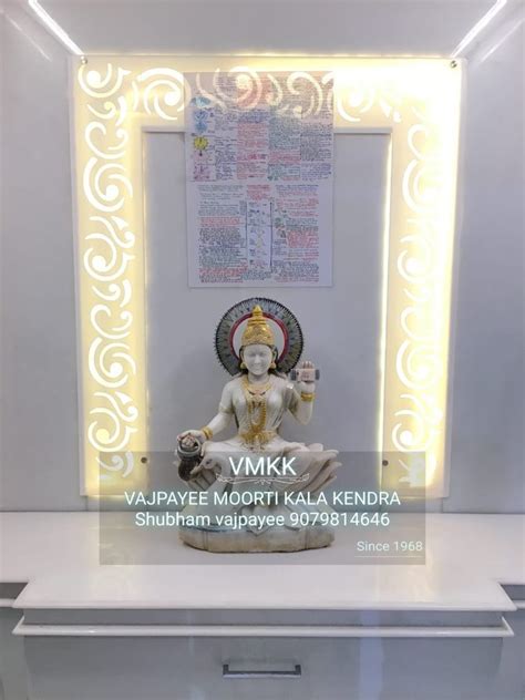 White Painted Marble Gayatri Maa Statue For Worship Size 15 Inch At