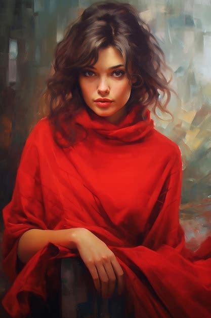 Premium AI Image A Painting Of A Woman With A Red Scarf