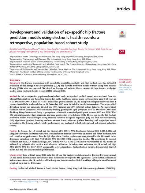 Pdf Development And Validation Of Sex Specific Hip Fracture