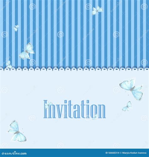 Vintage Invitation Card with Blue Butterfly Stock Vector - Illustration ...