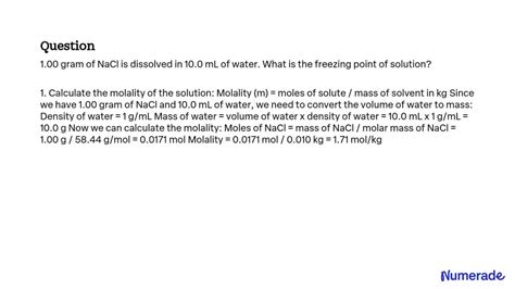 Solved 100 Gram Of Nacl Is Dissolved In 100 Ml Of Water What Is The