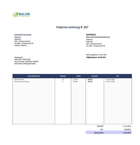 Proforma Rechnung Definition Muster Und Erstellung