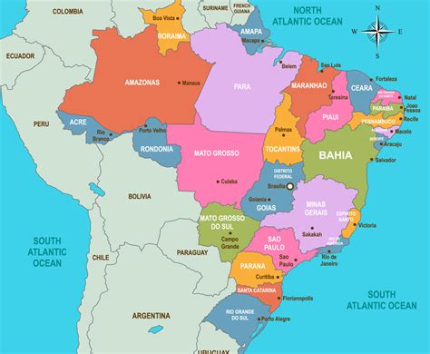 Brazil Country Map with City Names