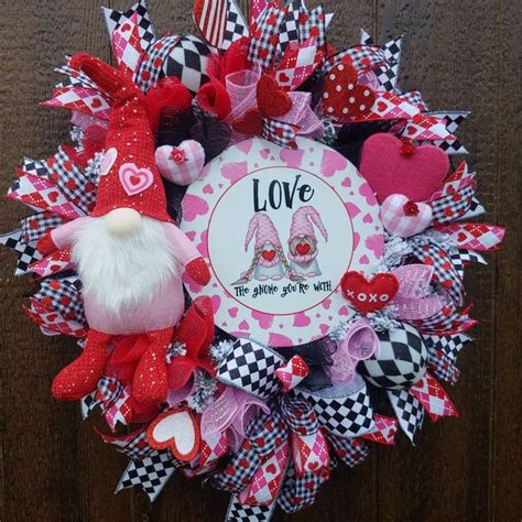 Valentines Gnome Wreath Valentines Day Gnome Decor For Front Etsy