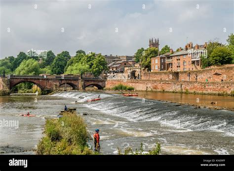 The Chester Weir At The Old Dee Bridge Across River Dee In Chester