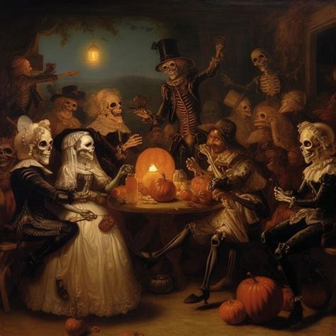 Premium AI Image A Painting Of Skeletons And A Pumpkin With A Ghost On It