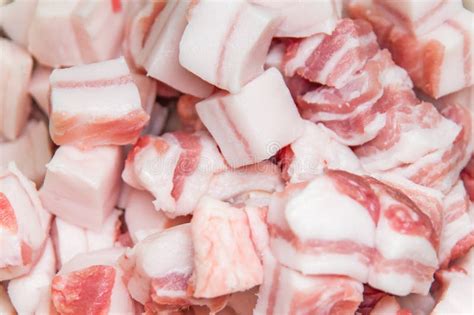 Closeup Detail of Fresh Raw Pork Meat or Bacon Cuts Prepared for ...