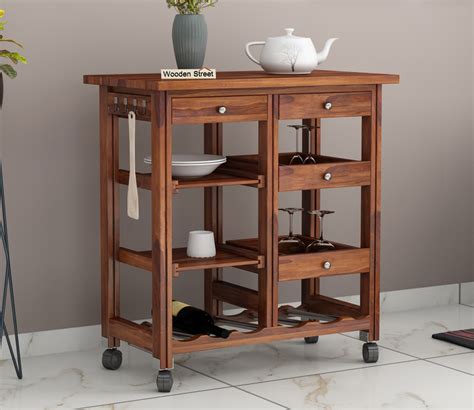 Buy Kansis Kitchen Trolley Honey Finish Online In India At Best Price