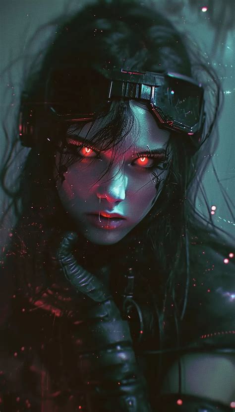 a woman with red eyes and goggles on в 2024 г Фоновые рисунки