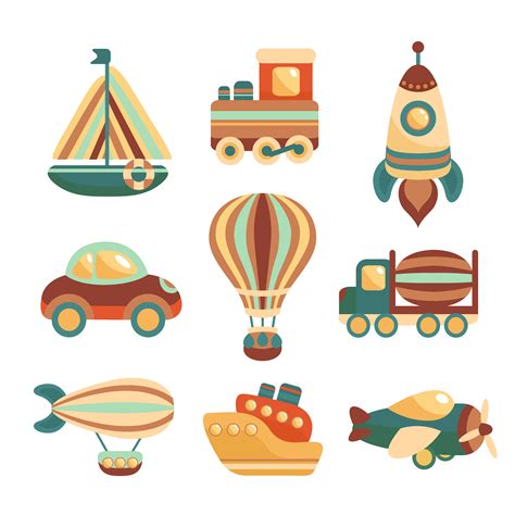 Transport Toys Icons Set 460024 Vector Art at Vecteezy